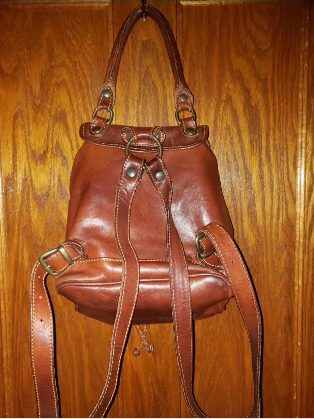 I Medici real caramel Italian Leather Brown Backpack Purse - Classic Women's Ba